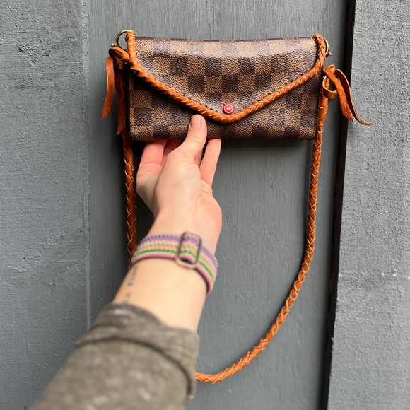 Louis Vuitton Damier Ebene Boho Custom Wallet on Chain Removable Leather Strap - Picture 1 of 6